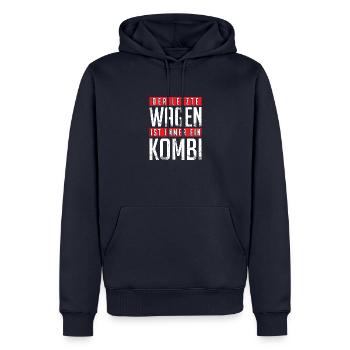 Der letzte Wagen ist immer ein Kombi - Männer Premium Bio Hoodie - Navy - Vorne - Nico (187cm)