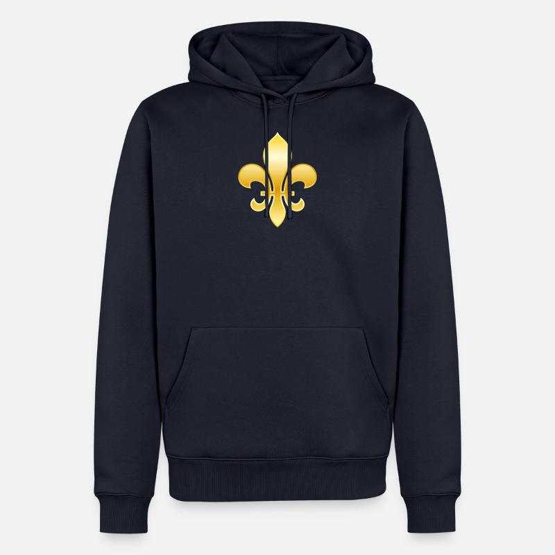 Fleur de Lys / Fleur de Lis Aspect or métallisé - Sweat à capuche Premium bio Homme - bleu marine