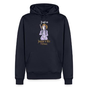 Virgin Joan of Arc de Orleans - Men’s Premium Organic Hoodie - navy - Front - Nico (187cm)