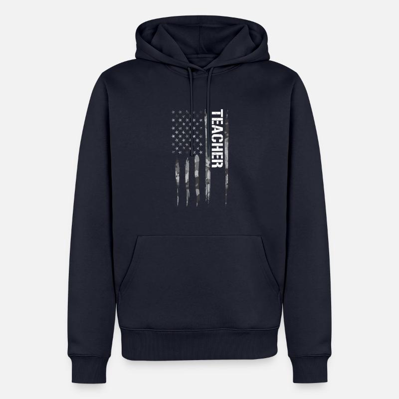 Enseignant - Drapeau américain - Sweat à capuche Premium bio Homme - bleu marine
