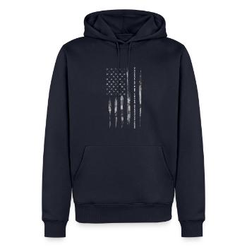 Je suis un Américain, j’ai le droit... - Sweat à capuche Premium bio Homme - bleu marine - Devant - Nico (187cm)
