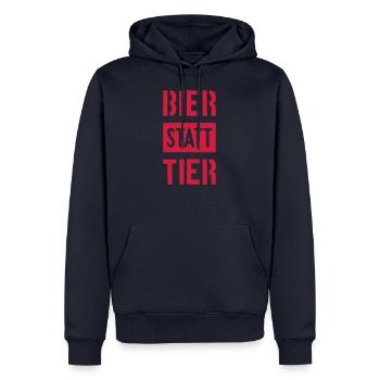 BIER STATT TIER VEGAN - Männer Premium Bio Hoodie - Navy - Vorne - Nico (187cm)