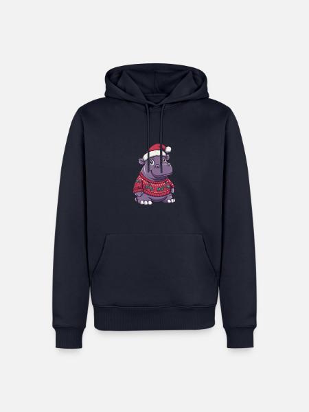 Nilpferd Weihnachten Comic - Männer Premium Bio Hoodie - Navy