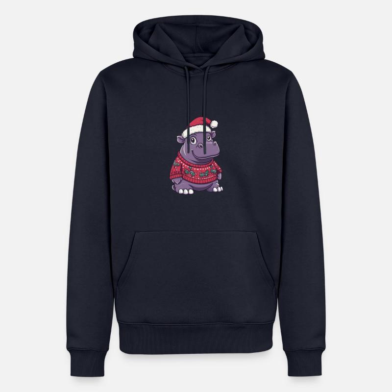 Hippopotame Noël Bande dessinée - Sweat à capuche Premium bio Homme - bleu marine