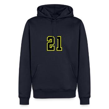 Maillot à 21 numéros - Sweat à capuche Premium bio Homme - bleu marine - Devant - Nico (187cm)