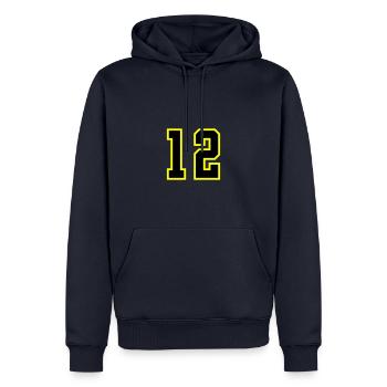 12 Zahl Trikot - Männer Premium Bio Hoodie - Navy - Vorne - Nico (187cm)