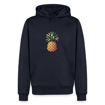 Icône pixel ananas - Sweat à capuche Premium bio Homme - bleu marine - Devant - Nico (187cm)