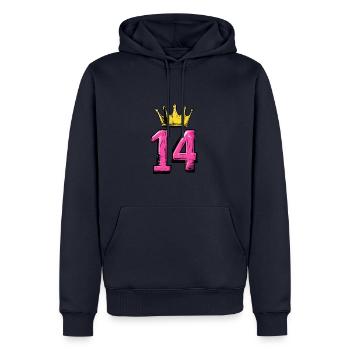 14 Zahl Krone - Männer Premium Bio Hoodie - Navy - Vorne - Nico (187cm)