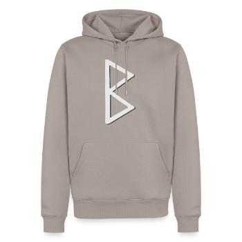 Futhark Runic Alphabet Berkana - Men’s Premium Organic Hoodie - taupe - Front - Nico (187cm)
