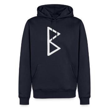 Futhark Runic Alphabet Berkana - Men’s Premium Organic Hoodie - navy - Front - Nico (187cm)