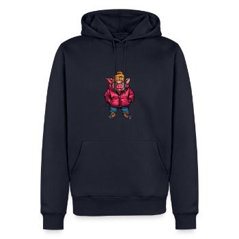 Cochon Drôle Hiver - Sweat à capuche Premium bio Homme - bleu marine - Devant - Nico (187cm)