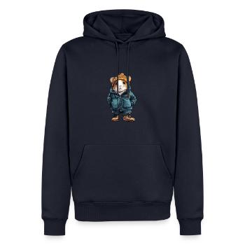 Hamster Drôle d’hiver - Sweat à capuche Premium bio Homme - bleu marine - Devant - Nico (187cm)