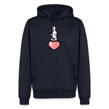 Lapin avec coeur et fleur 3 - Sweat à capuche Premium bio Homme - bleu marine - Devant - Nico (187cm)
