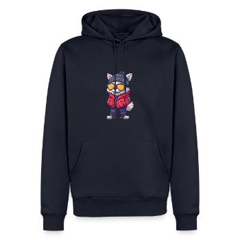 Wolf Cool Comic - Männer Premium Bio Hoodie - Navy - Vorne - Nico (187cm)