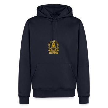 Modellbahn Zug Lokomotiven Geschenk - Männer Premium Bio Hoodie - Navy - Vorne - Nico (187cm)
