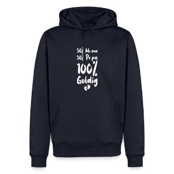 50% Mama 50% Papa 100% Goldig - Männer Premium Bio Hoodie - Navy - Vorne - Nico (187cm)