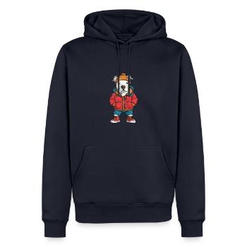 Bull Terrier Chien Drôle d’hiver - Sweat à capuche Premium bio Homme - bleu marine - Devant - Nico (187cm)