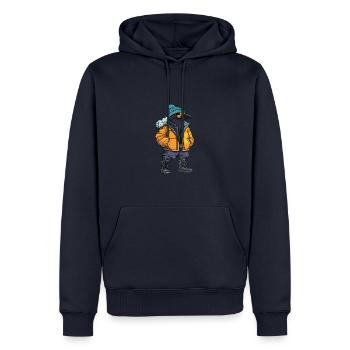 Corbeau Corbeau Drôle d’hiver - Sweat à capuche Premium bio Homme - bleu marine - Devant - Nico (187cm)