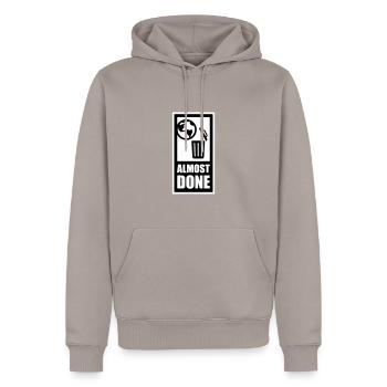 almost done - Men’s Premium Organic Hoodie - taupe - Front - Nico (187cm)