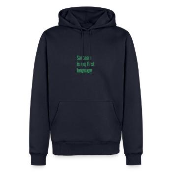 Sarcasme Pro - Sweat à capuche Premium bio Homme - bleu marine - Devant - Nico (187cm)
