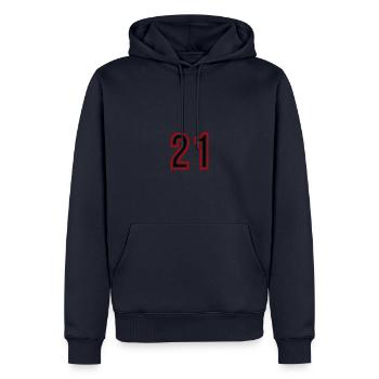Maillot 21 Nombre d’années - Sweat à capuche Premium bio Homme - bleu marine - Devant - Nico (187cm)