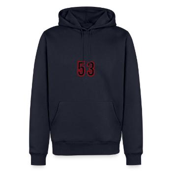 Maillot 53 Années - Sweat à capuche Premium bio Homme - bleu marine - Devant - Nico (187cm)