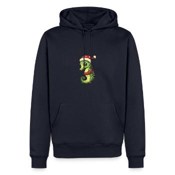 Bande dessinée de Noël hippocampe - Sweat à capuche Premium bio Homme - bleu marine - Devant - Nico (187cm)