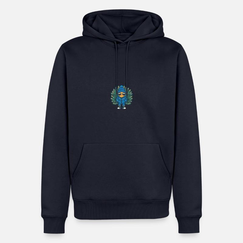 Pfau Vogel Winter Comic - Männer Premium Bio Hoodie - Navy