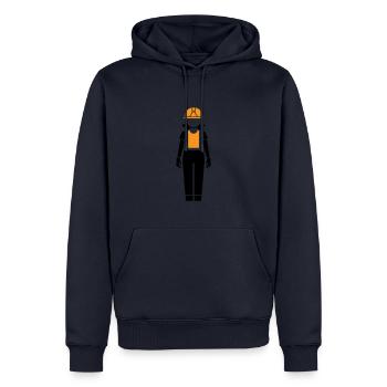 Ouvrière du bâtiment Femme - Sweat à capuche Premium bio Homme - bleu marine - Devant - Nico (187cm)