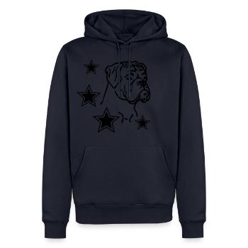 boxerdog001 - Sweat à capuche Premium bio Homme - bleu marine - Devant - Nico (187cm)