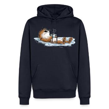 Chillender Otter Relaxen Wasser Tierhumor Cartoon - Männer Premium Bio Hoodie - Navy - Vorne - Nico (187cm)