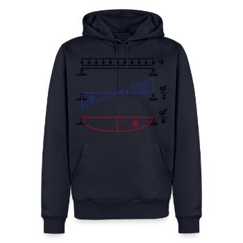 Poutres simplement appuyées - (q fois l carré) - Sweat à capuche Premium bio Homme - bleu marine - Devant - Nico (187cm)