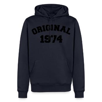 Original 1974 - Männer Premium Bio Hoodie - Navy - Vorne - Nico (187cm)
