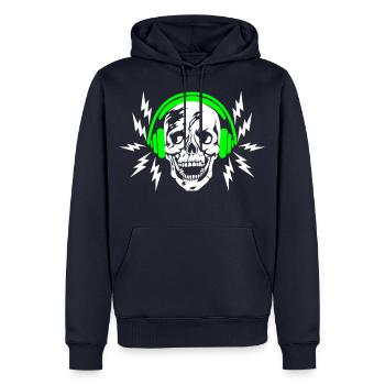 41 Totenkopf Skull Kopfhörer Blitze - Männer Premium Bio Hoodie - Navy - Vorne - Nico (187cm)
