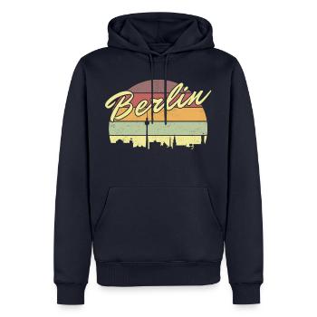 Berlin Bär Berliner Vintage Sonne Skyline Retro - Männer Premium Bio Hoodie - Navy - Vorne - Nico (187cm)