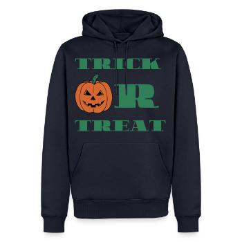 Truc ou friandise Citrouille Astuce ou Halloween aigre - Sweat à capuche Premium bio Homme - bleu marine - Devant - Nico (187cm)