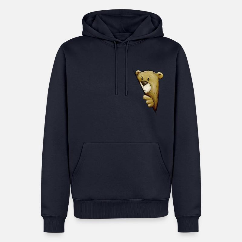Funky Comic Bear regarde au coin de la rue Brown Bear - Sweat à capuche Premium bio Homme - bleu marine