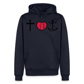 Foi amour espoir - Sweat à capuche Premium bio Homme - bleu marine - Devant - Nico (187cm)