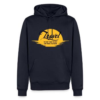 TRAVEL IS - Sweat à capuche Premium bio Homme - bleu marine - Devant - Nico (187cm)