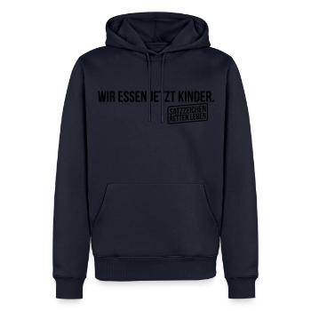 Wir essen jetzt Kinder - Männer Premium Bio Hoodie - Navy - Vorne - Nico (187cm)