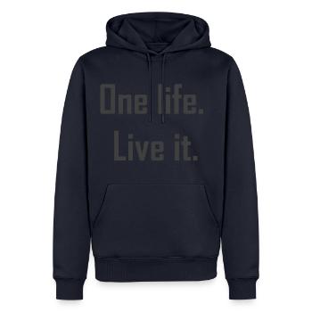 One life live it - Your heart beats for adventure - Men’s Premium Organic Hoodie - navy - Front - Nico (187cm)