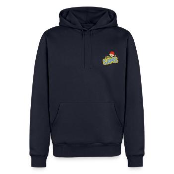 Le Grumeau Logo Le Grumeau Fait Signe - Sweat à capuche Premium bio Homme - bleu marine - Devant - Nico (187cm)