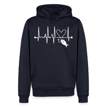 Cadeau de pouls de pêcheur de hameçon battement de coeur - Sweat à capuche Premium bio Homme - bleu marine - Devant - Nico (187cm)