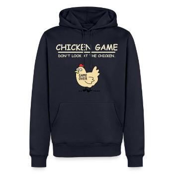 Chicken Game | chicken, game, gamer, snack, energy - Men’s Premium Organic Hoodie - navy - Front - Nico (187cm)