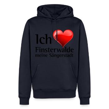 Ich liebe meine Sängerstadt - "I love finsterwalde - Männer Premium Bio Hoodie - Navy - Vorne - Nico (187cm)