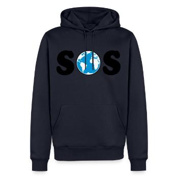 SOS – Earth Day / Climate Change (B / 3C / SVG) - Men’s Premium Organic Hoodie - navy - Front - Nico (187cm)