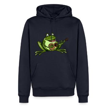 Grenouille avec guitare - Sweat à capuche Premium bio Homme - bleu marine - Devant - Nico (187cm)