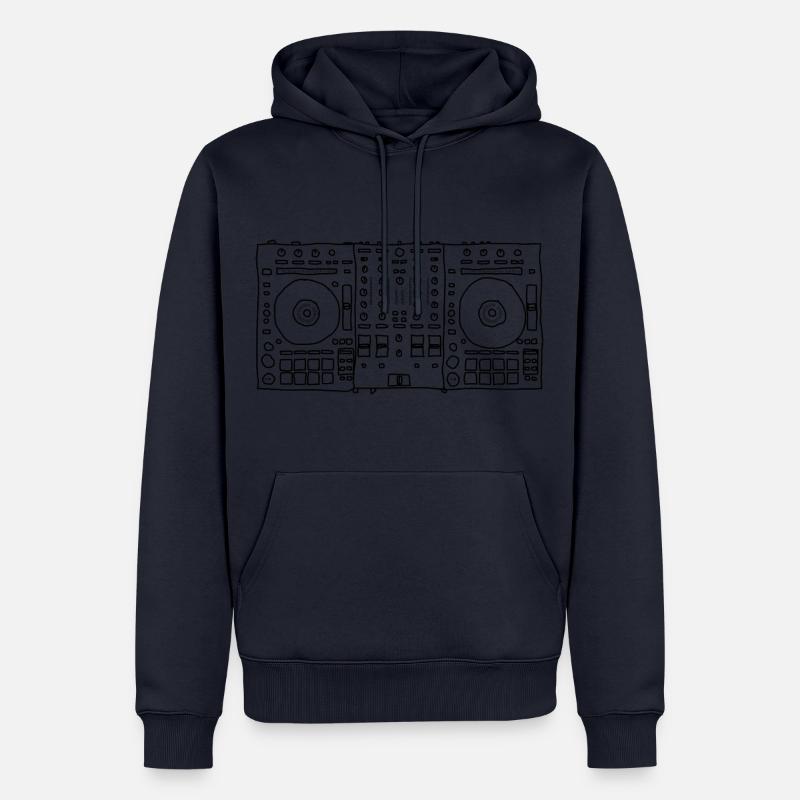 Idée cadeau : table de mixage DJ dessinée - Sweat à capuche Premium bio Homme - bleu marine