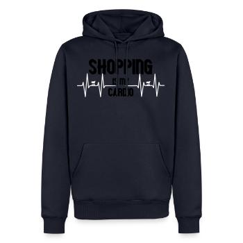 Shopping is my Cardio Lustiges Gym Shirt - Sweat à capuche Premium bio Homme - bleu marine - Devant - Nico (187cm)