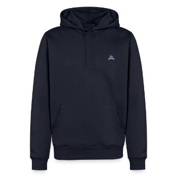 Fußball Name Bannerschleife blau - Männer Premium Bio Hoodie - Navy - Vorne - Nico (187cm)